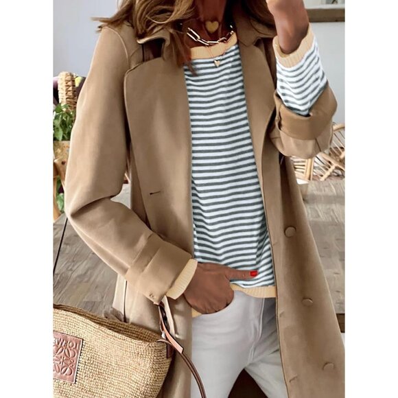 Women's Cotton Long Sleeve Sweater Casual Crewneck Striped Color Block High Low - Picture 2 of 5